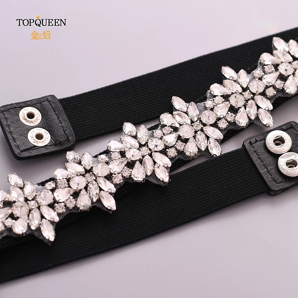 TOPQUEEN S269 эластичный пояс с серебряными блестками пояс для формального платья черные стразы пояс платье пояс женское вечернее платье с ремнем
