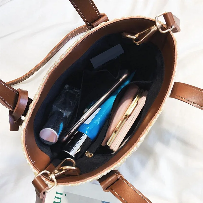 Women Straw Shoulder Bag Vintage Straw Bags Shoulder Mini Messenger Beach Casual Wicker Bag