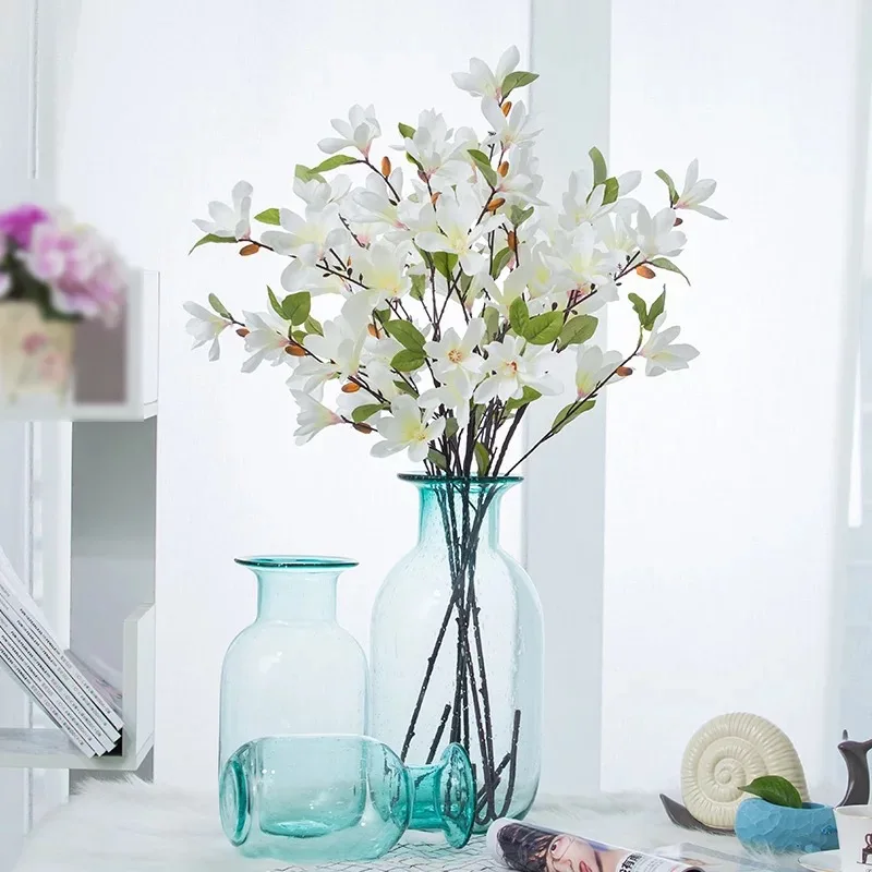 

[Xin jiahe qin] Modern Minimalist Blue Transparent Bubble Glass Vase Living Room Flower Arrangement Desktop Decoration Flower Ho