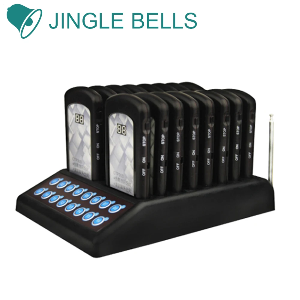 JINGLE BELLS 433.92MHz Vibrating Coaster Wireless Queueing Paging System 16 Pagers 1 Keypad