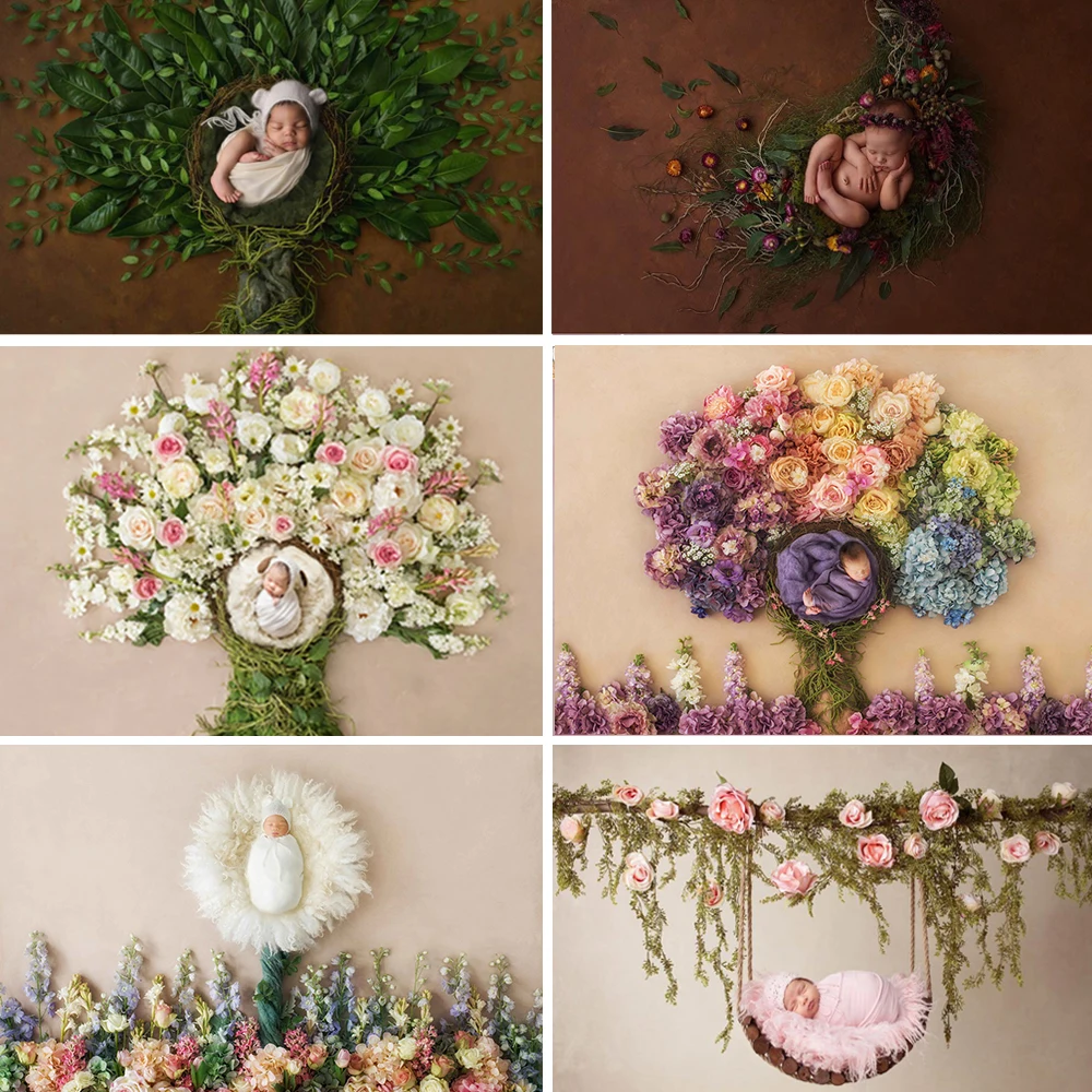 Newborn Backdrop Kids Flower Leaves Floor Theme Props Party Child Decoration Tree Sleeping Baby Vinyl Background Photo Studio |