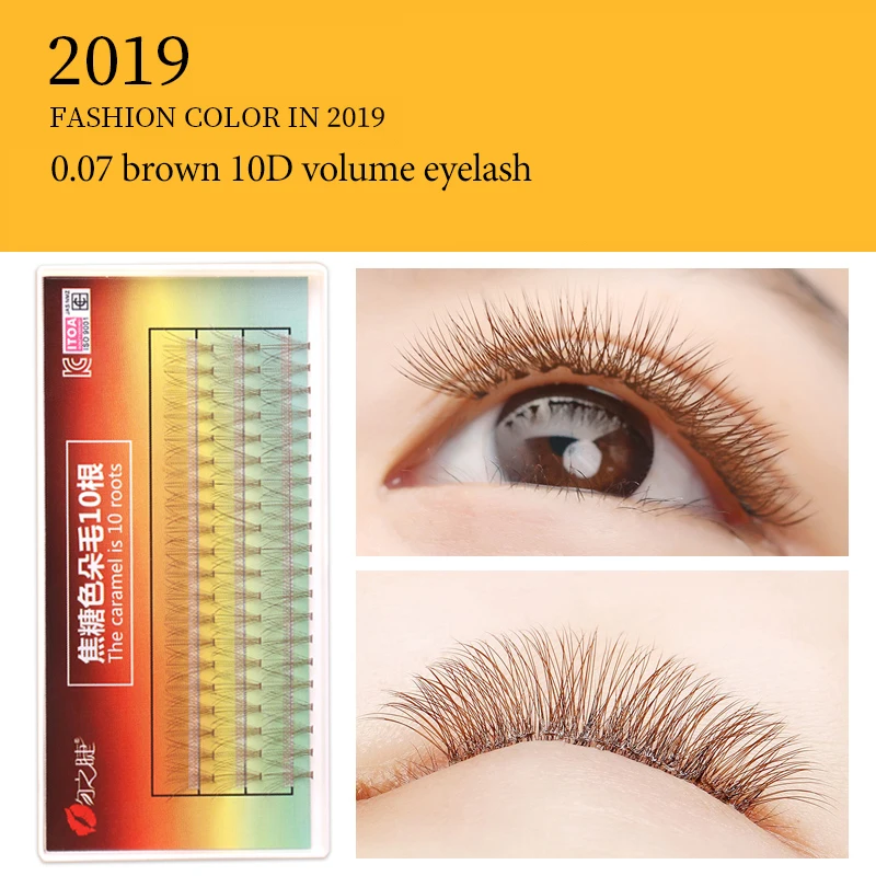 2019 Новый коричневый цвет макияж ресницы 10D предварительно сделанные объемные