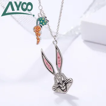 

AYOO High Quality SWA Classic Crystal Cute Bunny Rabbit Myna Necklace Female Fairy Bunny Carrot Necklace