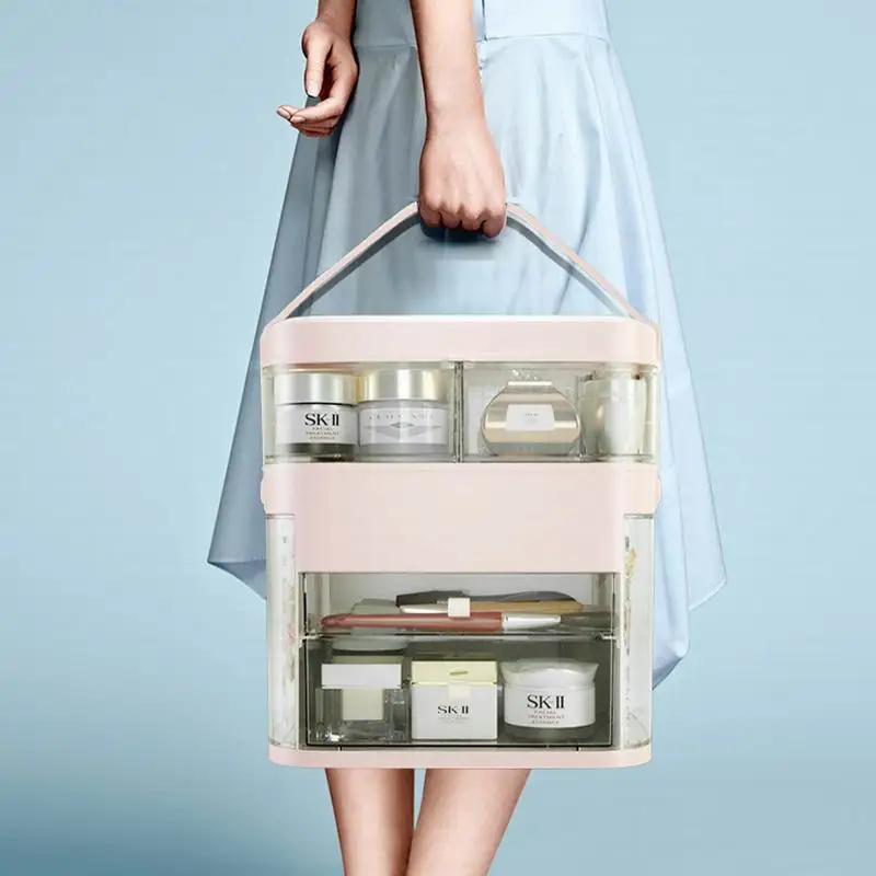 Makeup Organizer With Mirror Led Light Large Capacity Jewelry Rack Cosmetic Organizer Skincare Lipstick Cosmetic Storage Box