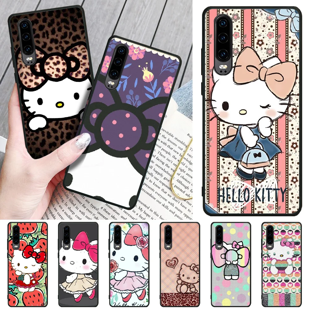 

Cartoon cute hello kitty Black Soft Shell Phone Case Capa For Huawei P8 lite 2017 P9 P10 20Pro Lite Pro P30lite P Smart 2019