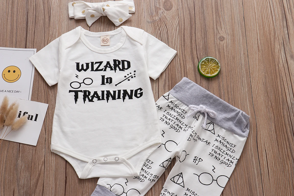 Baby Clothing Set for girl Newborn Clothing Set 2021 Summer Infant Baby Girl Boy Cotton Little Wizard Has Arrived Romper+Pants+Hat 3PCS For a 0-24 Months stylish baby clothing set