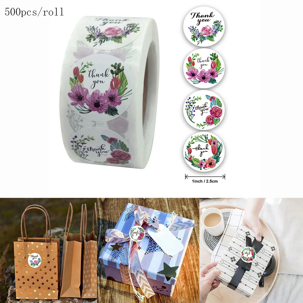 

500pcs/roll Thank You Stickers For Seal Labels 1 Inch Gift Packaging Stickers Birthday Party Offer Stationery Sticker