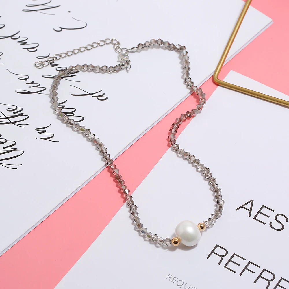 Ожерелье-чокер с искусственным жемчугом и кулоны для женщин Collier Femme модные ожерелья из бисера с кристаллами Boho ювелирные изделия подарок - Окраска металла: Gray