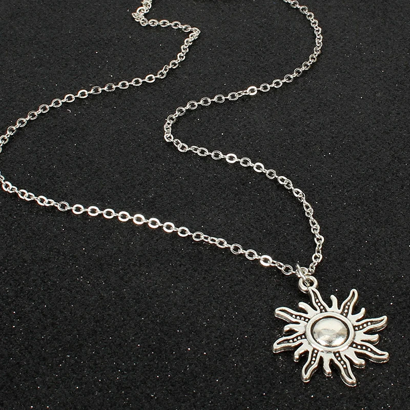 Simple Necklace for Women Men gift Vintage Alloy Sun Pendant Long Cross Chain Necklaces Minimalist Jewelry Wholesale New hot