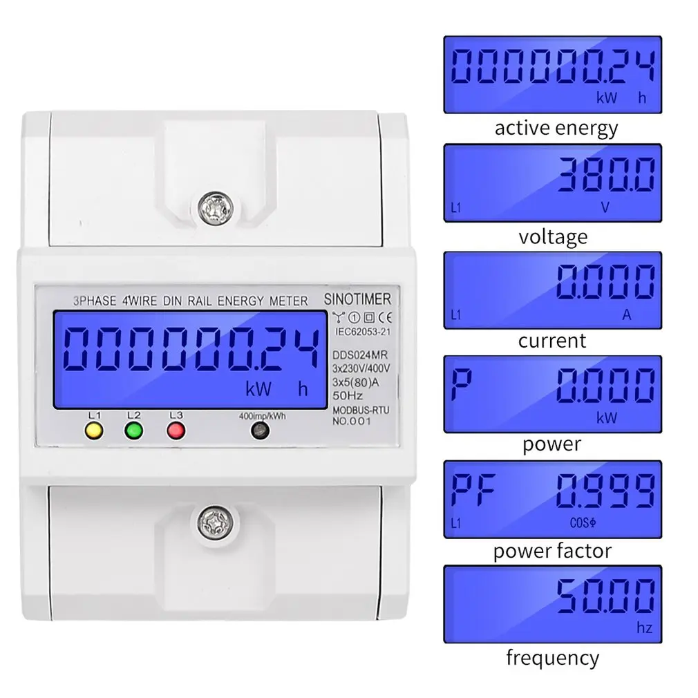 Мульти-функциональные однофазный или 3 фазы 4 провода 5-100A 230V AC счетчика энергии электрического измерителя расхода монитор DIN Rail