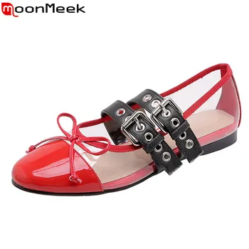 

MoonMeek 2020 New brand summer buckle Mary Jane shoes patent leather comfortable women flats black red causal single shoes