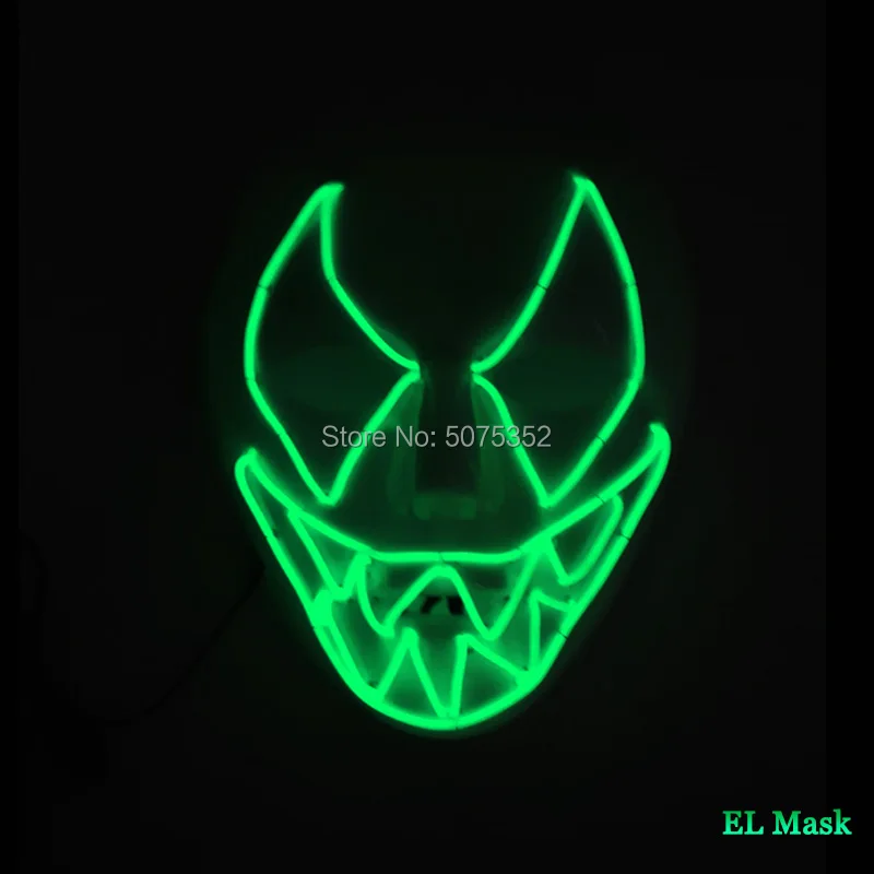GZYUCHAO EL Devil светящаяся маска полное лицо аноноимус ужас EL маска светящаяся в темноте мигающая светящаяся маска для Хэллоуина - Цвет: Green