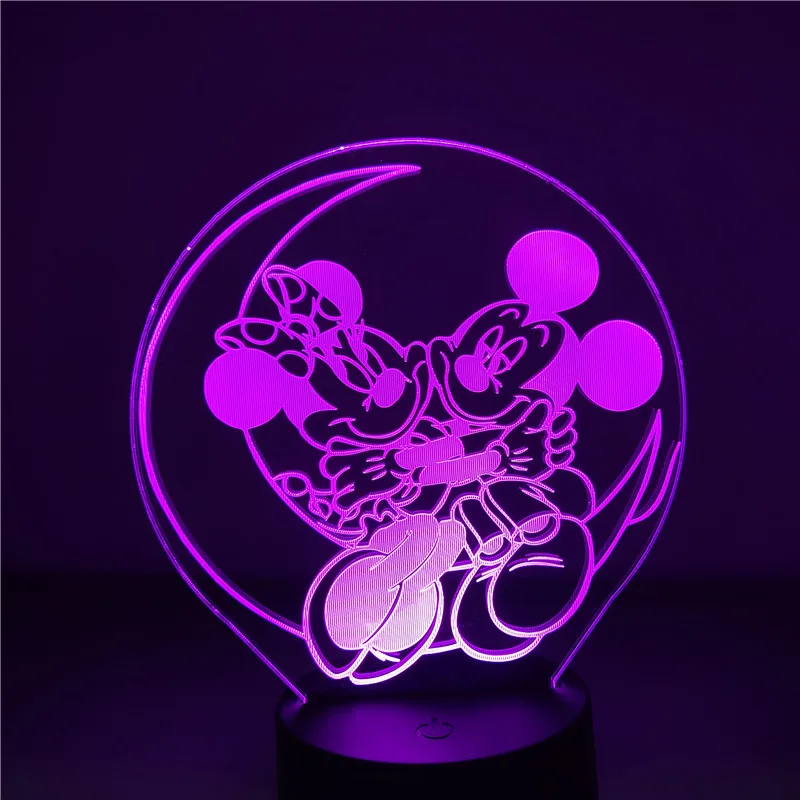 Disney Mickey Minnie Mouse Cartoon LED Night Light for Children 7Colors Change LED 3D Decorative Table Lamp for Bedroom Gifts
