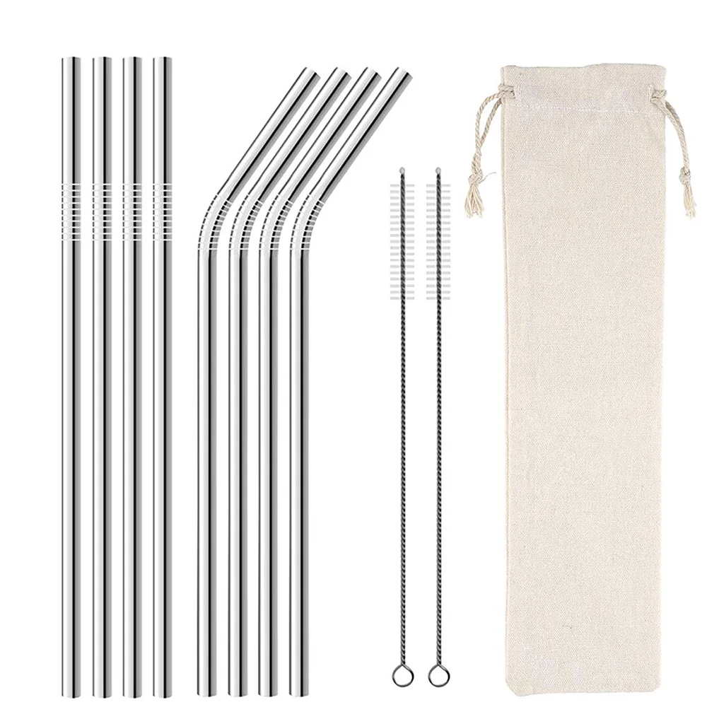 

Reusable Straw Pipette Suction Metal Stainless Steel Drinking Straws Cleaner Brush Pipe Straight Bent Tube Home Bar Accessories