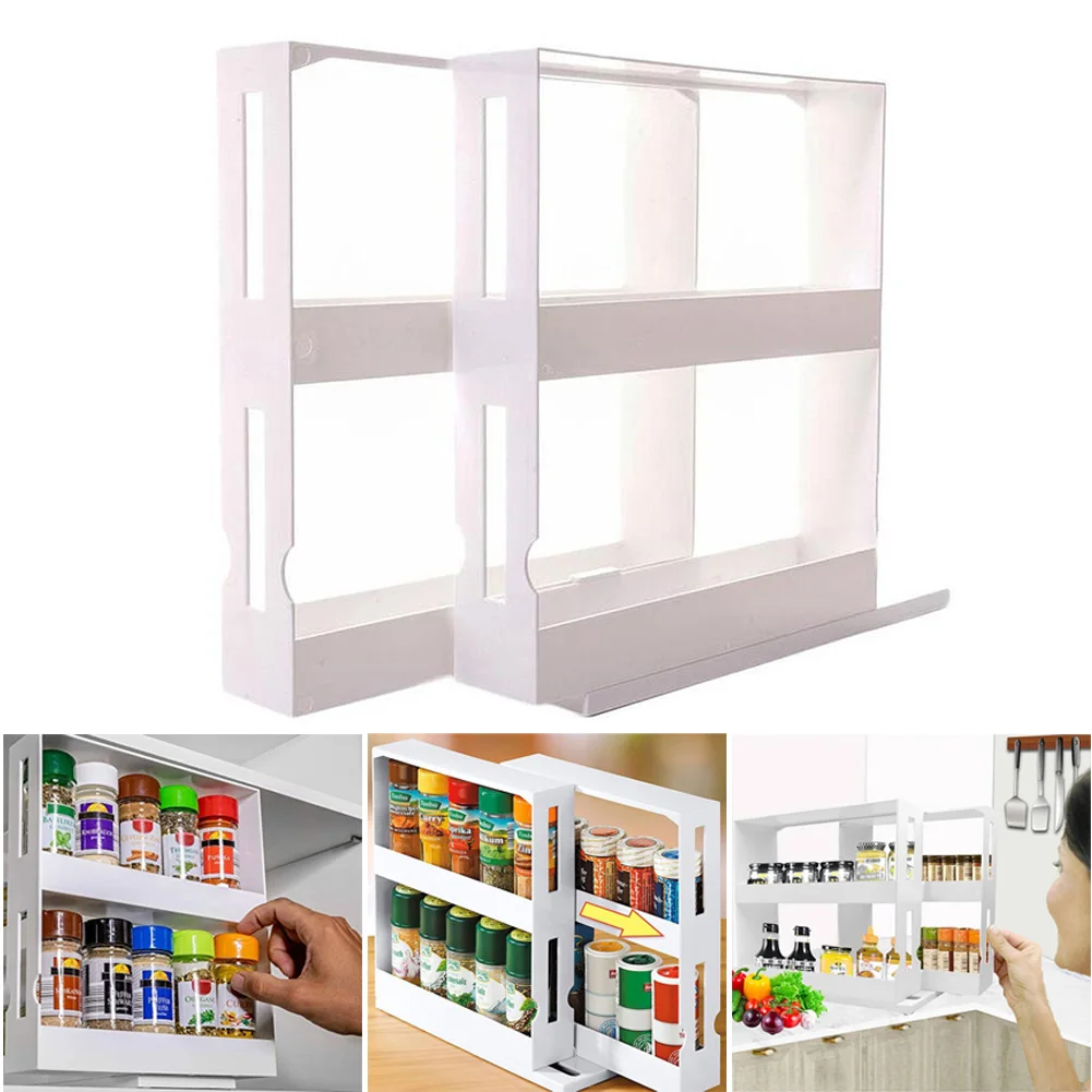 Kitchen Spice Organizer Rack Storage Shelf Slide Multifunction Rotating