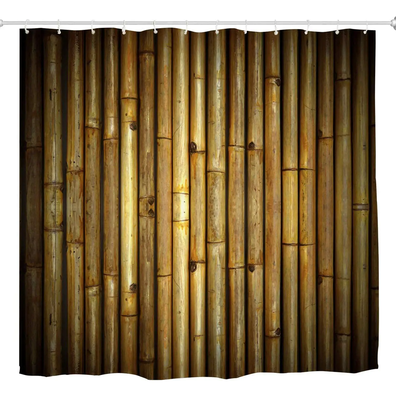 

Bamboo Decor Shower Curtain, Polyester Waterproof Washable Bathroom Curtain Set Brown Tan Beige Bath Accessories with Hooks,72 x