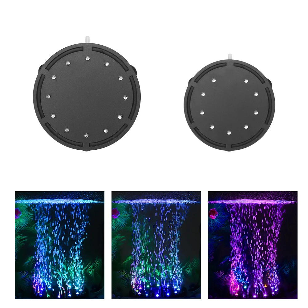 air stone aquarium colorful fish tank LED light aeration disc bubble light landscaping lamp LED underwater lamp aquarium Aquatic plants coral light fish aquarium accessories