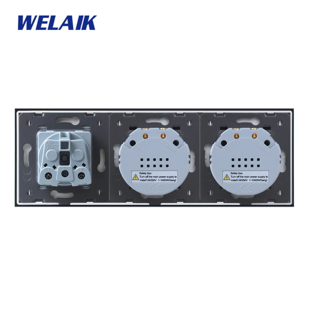 WELAIK 3frame-кристалл стекло-панель настенный выключатель-Франция сенсорный-Франция настенная розетка 1ганг-1way AC250V A3911118FCW/B