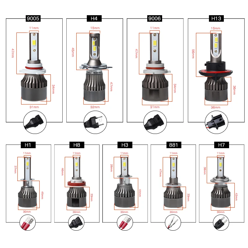 2 шт 6000 К H7 светодиодный h4 H1 H8 HB4 H11 H3 HB3 светодиодный Canbus 9005 9006 H13 H9 9004 9007 автомобилей головной светильник лампы 72W фары для 8000LM 12V светодиодный светильник