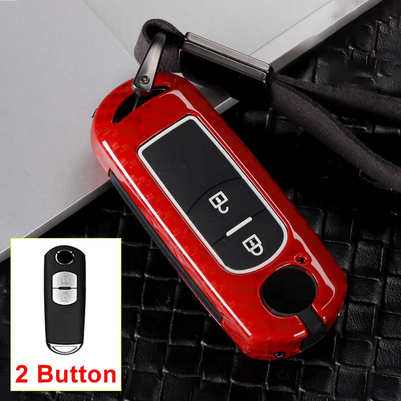 2Button Carbon Red Цинковый сплав+ силикон автомобиль дистанционного ключа чехол КРЫШКА ДЛЯ Mazda 2 3 6 Demio CX-5 CX5 CX 5 CX-3 CX7 CX-9 MX5 Atenza Axela - Название цвета: 2Button Carbon Red