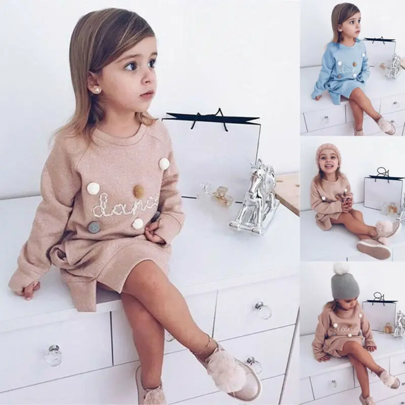 

Winter Toddler Children Dress Girl Baby Clothing Cotton Warm Kids Loose Straight Hoodies Dresses For Girls Robe Fille