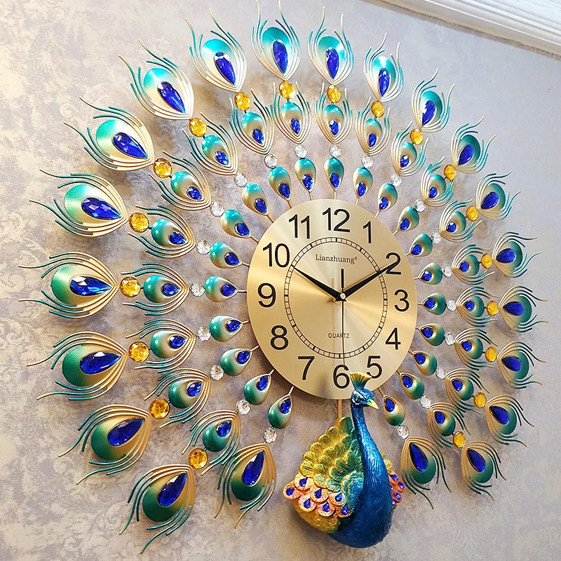 Peacock Clock Wall Clock Living Room Modern Minimalist Glorious Creative European Style Clock Household Decoration Pocket Watch