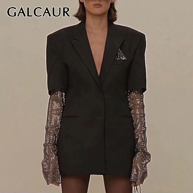 Женский блейзер со стразами GALCAUR однотонный приталенный Блейзер с длинным