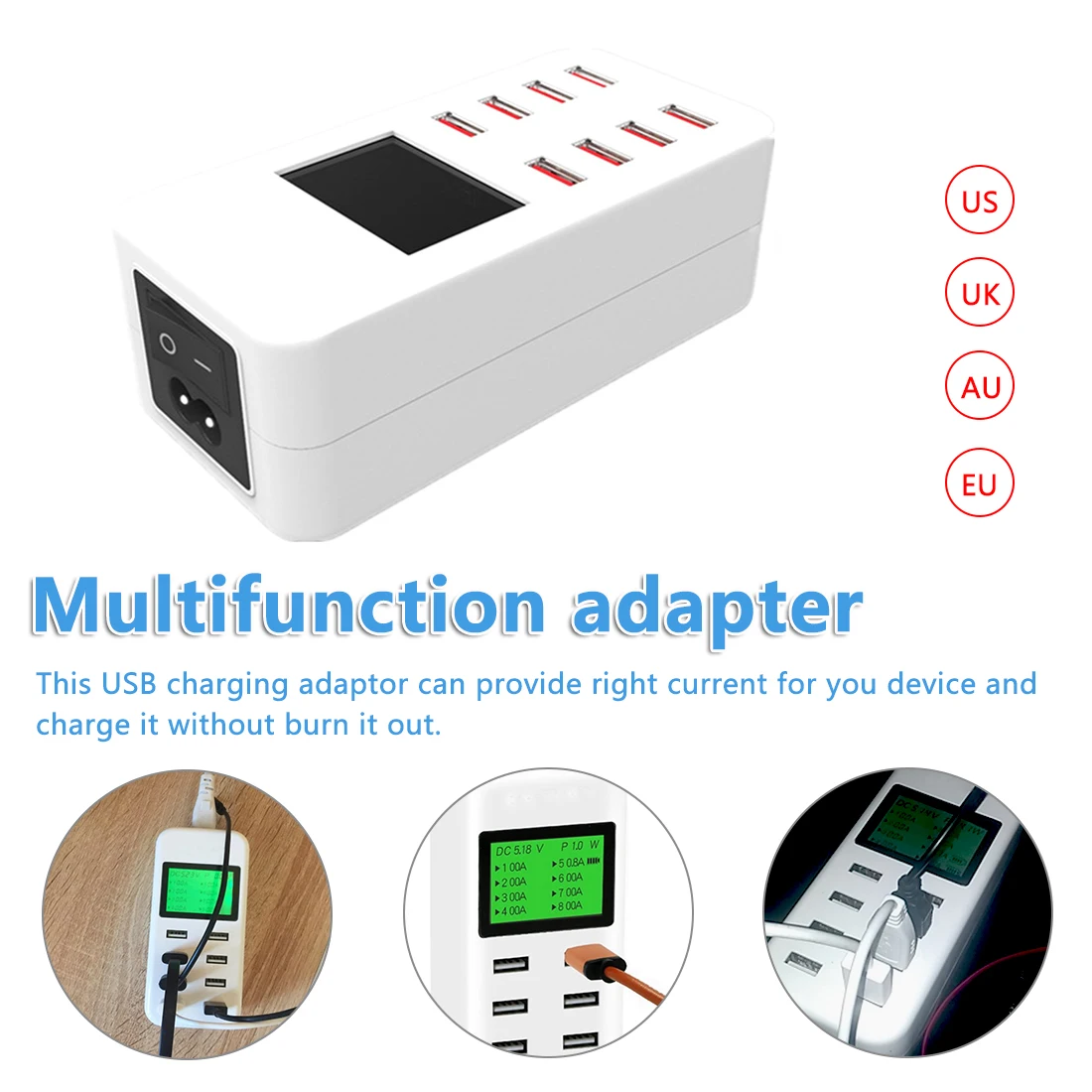 5V 8A 8 Порты и разъёмы Smart usb-зарядное устройство с ЖК-дисплей 40 Вт зарядка через usb станция зарядное дорожное usb-устройство Зарядное устройство для смартфона Планшеты
