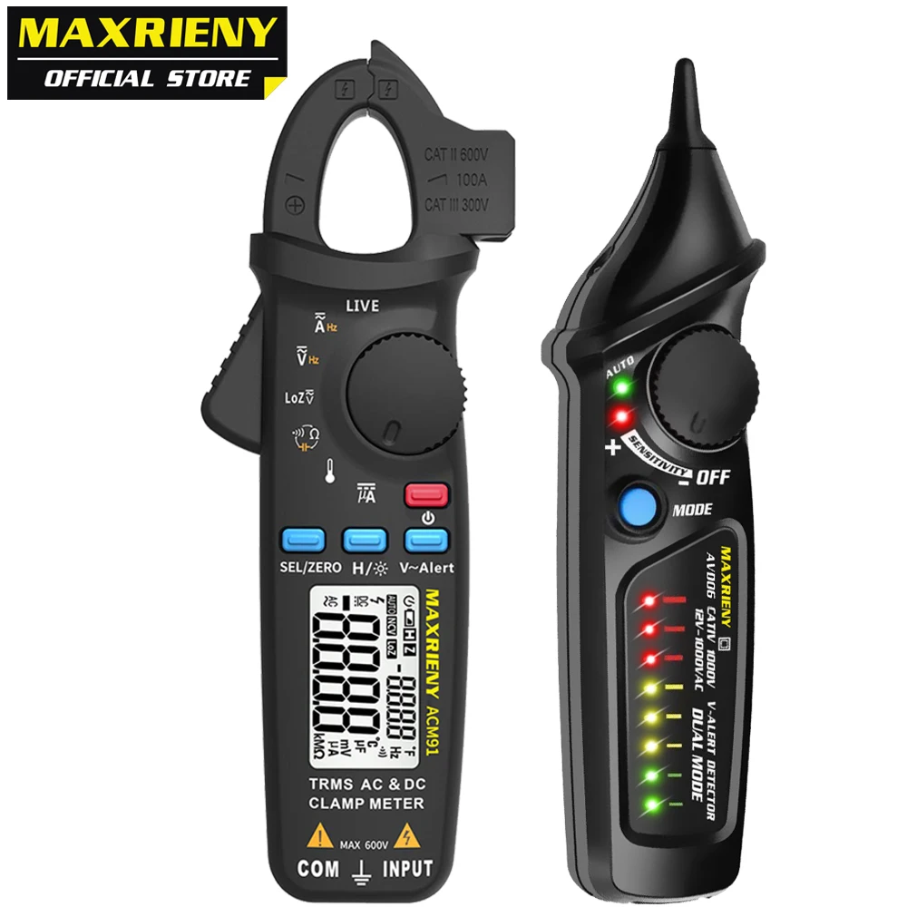 

True RMS Digital Clamp Meter ACM91 High Precision Ammeter Voltmeter Multimeter Meter + AVD06 Non-Contact Voltage Detector Tester