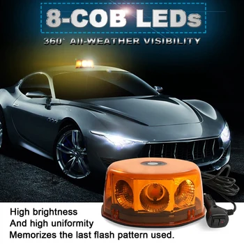 

12-24V 8-COB LED Strobe Light Yellow/Amber Warning Lights Super Bright Emergency Warning Flash Beacon Light with Magnetic Base f