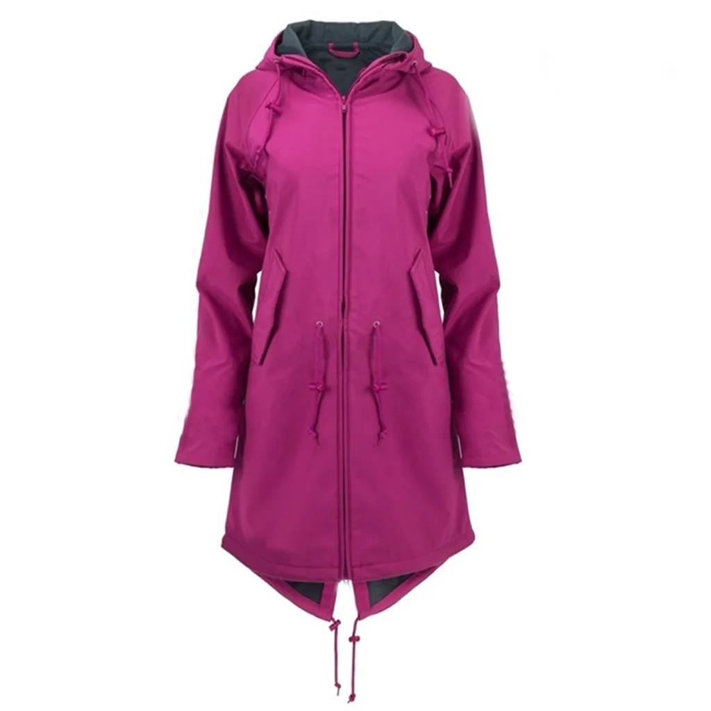 Jaycosin Fashion Women Winter Warm Solid Rain Jacket Outdoor Hoodie Coat Stylish Long Sleeve Comfortable Windproof Long Coat18#4