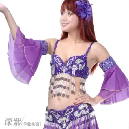 Dark Purple Представление танец живота неэластичная манжета на руку танца живота костюм аксессуар шифон декоративный кожух многоцветный - Цвет: Dark Purple