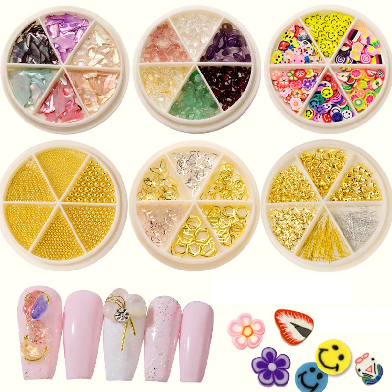 6 Grids Crystal AB Rhinestones For Nails Accessories Mix Shell Flakes Metal Studs Caviar Beads 3d Pearls Nail Art Decorations |