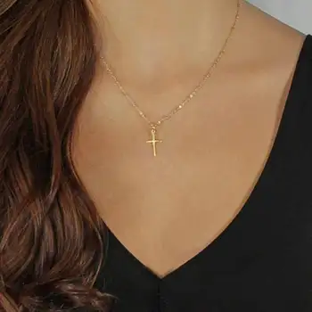 

EN New Summer Simple Chain Jesus Cross Necklace for Women's Religious Pendant Necklace Fashion Gold Color Silver Color Jewelry