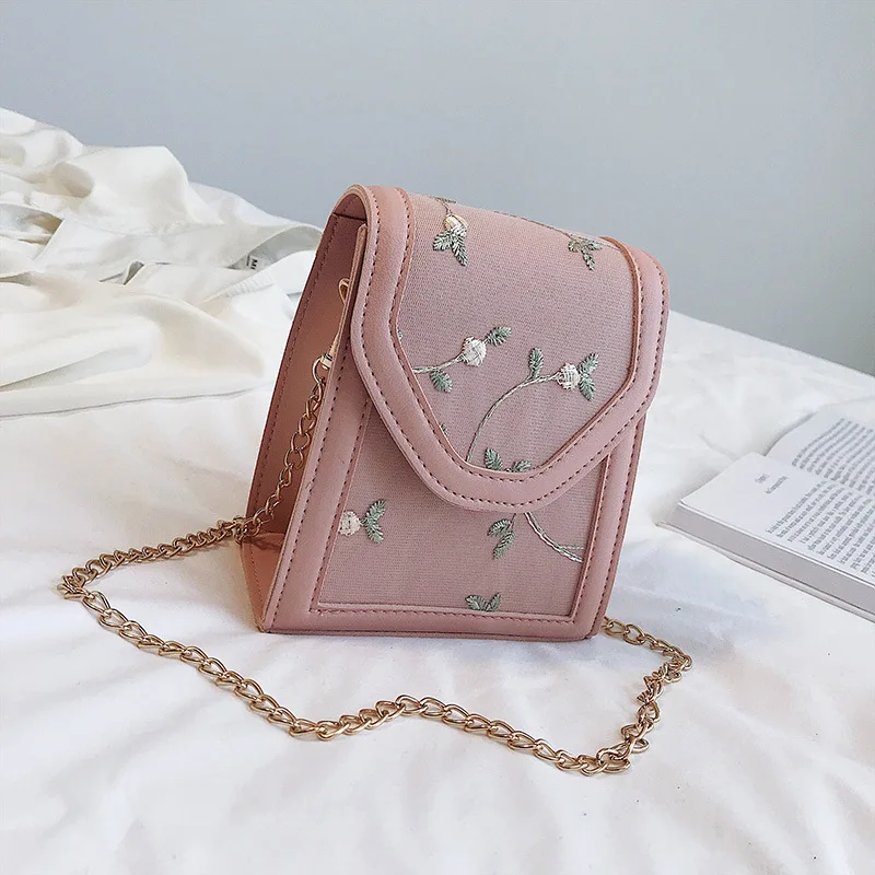 

INS Mobile Phone Bag WOMEN'S Bag New Style 2019 Summer Embroidered Versatile Fashion Small Fresh GIRL'S Chain Shoulder Bag