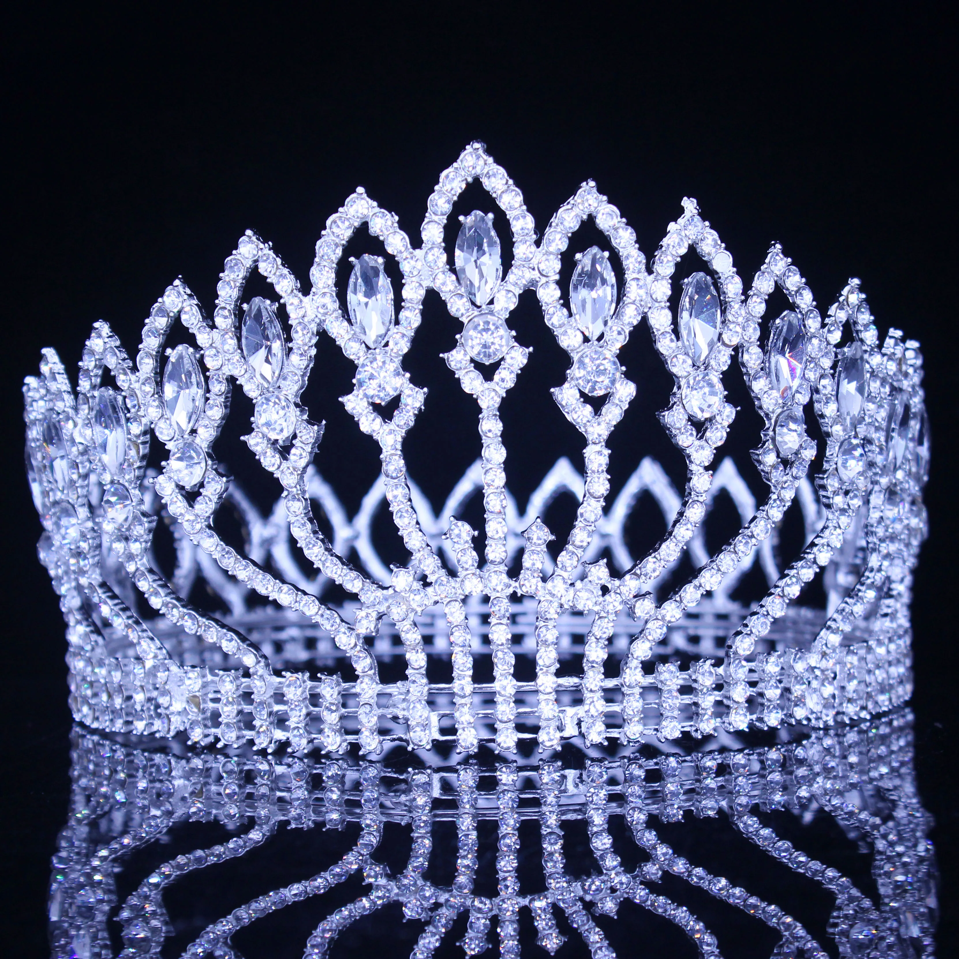 Diadème Couronne Baroque Femme - Cristaux, Plaqué Or/argent, Diamètre 13,5 Cm - Pour Mariage, Fête, Concours Beauté, Déguisement