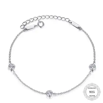 

White Zircon Ornamen Link Chain Bracelet For Women 925 Sterling Silver Geometric Rigour Gift Fit Charm Body Jewelry Party Gifts