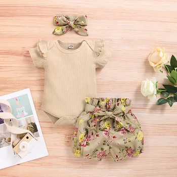 

Fashion Outfits For Baby Girls Newborn 0-24 Months Kids Baby Girls Outfits Clothes Romper Bodysuit Flower Print Shorts Set new