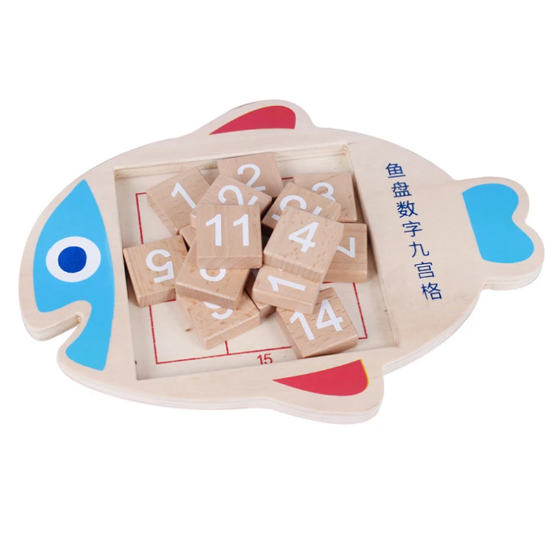 Креативные детские математические игрушки деревянная форма рыбы цифровые цифры 1-15 головоломка Huarong Road игрушки для детей IQ развивающий подарок