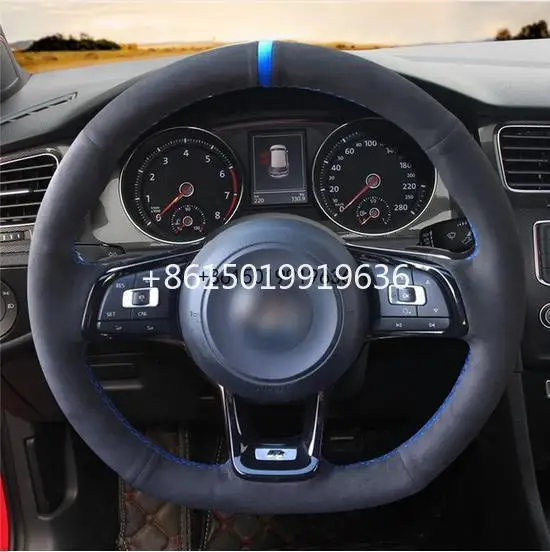 Черная замша DIY ручной шитье чехол рулевого колеса автомобиля для Volkswagen VW Golf 7 GTI Golf R MK7 VW Polo GTI Scirocco