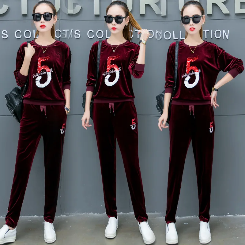 

Sports WOMEN'S Suit Spring And Autumn Hoodie Fashion 2018 New Style Autumn Swan Gold Velvet WOMEN'S Dress Thin Two-Piece Set Fas
