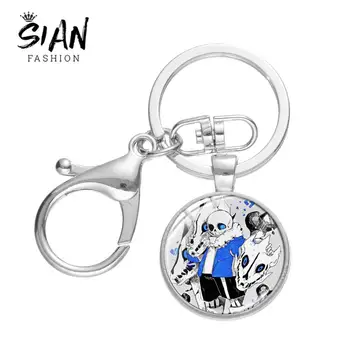 

SIAN Popular Game Undertale Icons Keychain Sans Game Character Punk Art Glass Cabochon Pendant Key Holder High Quality Key Ring