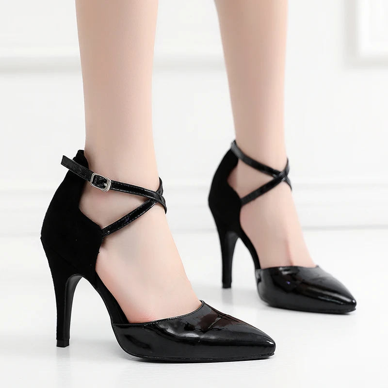Woman Flannel Latin Ballroom Dance Shoes for Women Black Closed-toe Salsa Bachata Dancing Shoes Girls Soft Bottom Dance Sandals 4