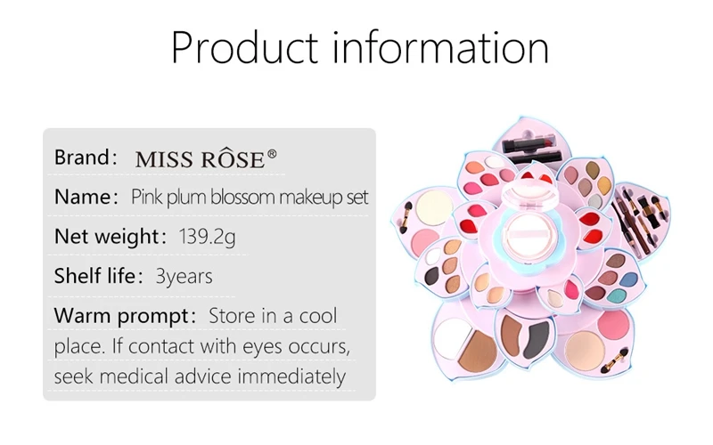 MISS ROSE, набор для макияжа, вращающийся большой цветок сливы, поднос для макияжа, румяна, помада, набор для макияжа, большой сюрприз, Сексуальная Красная косметика