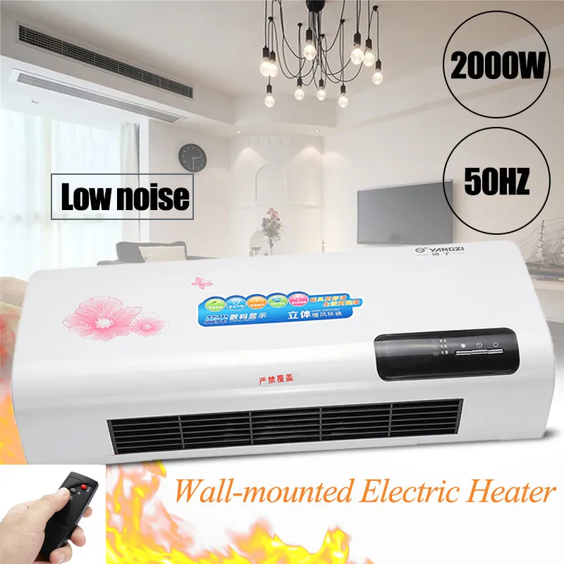 

2000w Electric Heating Machine Bedroom Bathroom Heaters Air Conditioner 1s Fast Heating Wall Mounted Winter Warm Remote Control