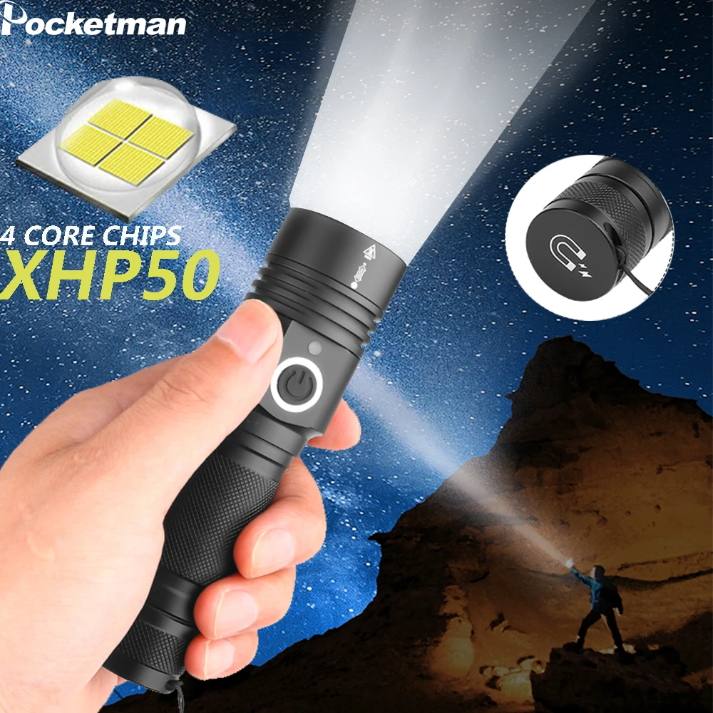 8000лм Ультра мощный XHP50.2 тактический фонарь с подзарядкой от USB магнитная лампа