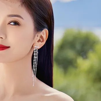 

Luxury Long Water drop tassel Earrings women 925 sterling silver crystal chains all cubic zirconia drop earrings fashion jewelry