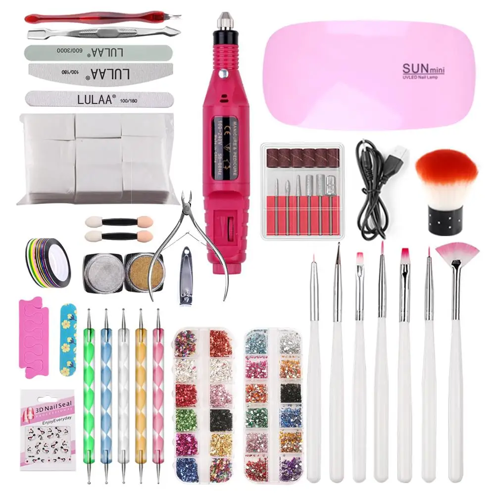 

ZK50 New Gel Nail Art Tools Kit Nail Art Polishing Machine Painted Pen Point Drill Pen Nail File Rhinestone Jewelry Set of 20