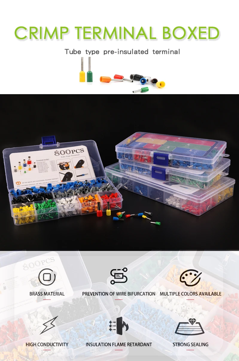 Boxed VE Series Insulated Terminal Block Cord End Crimping Sleeve Terminal Cable Wire Connector Electrical Tube Terminals Suit