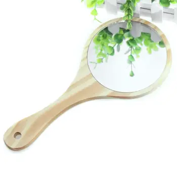 

Wooden Handheld Cosmetic Mirror Round with Handle Beauty Vanity Mirrors for Home